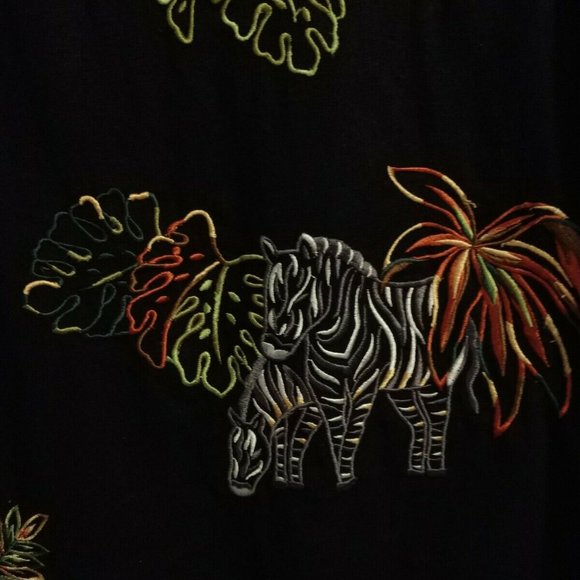 🦓🐯🐆Linen Shift Dress Embroidered w/Safari Animals Sleeveless Black Size 10 - Picture 9 of 15